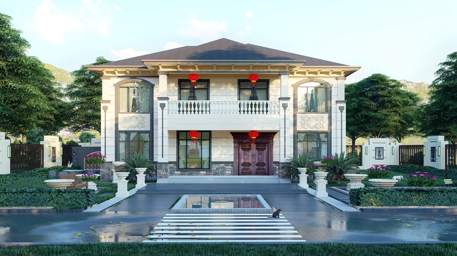 新中式風格2層輕鋼別墅：開啟鄉村新生活